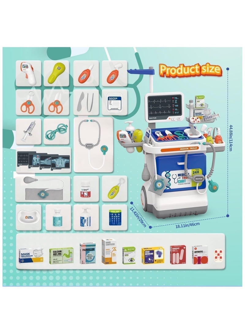 مجموعة أدوات الطبيب للأطفال ألعاب تعليمية للعب الأدوار، مجموعة أدوات طبية مع سماعة طبية ومقياس حرارة وزي طبيب وعربة متنقلة، ألعاب لعب الأدوار للفتيات والفتيان من 3 إلى 8 سنوات هدايا للأطفال الصغار (أزرق) - Image 5